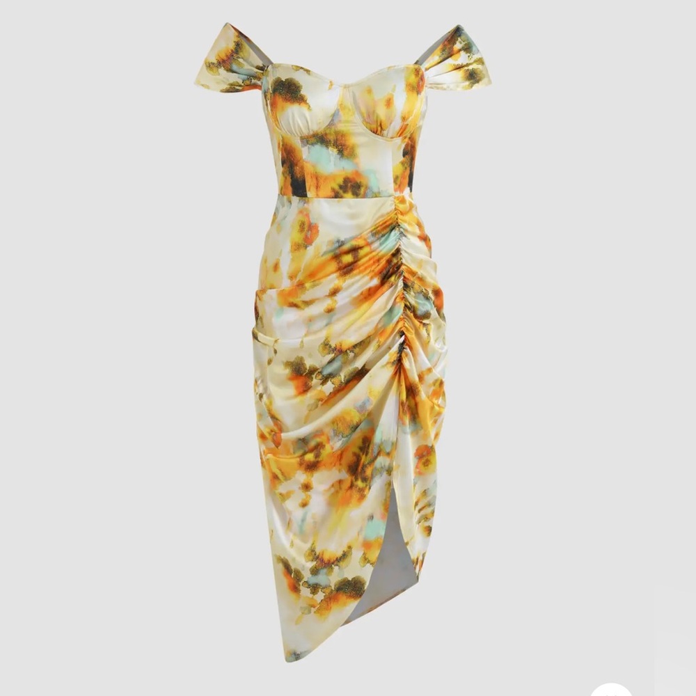 Watercolor/ tie dye ruched midi dress XL - Cider